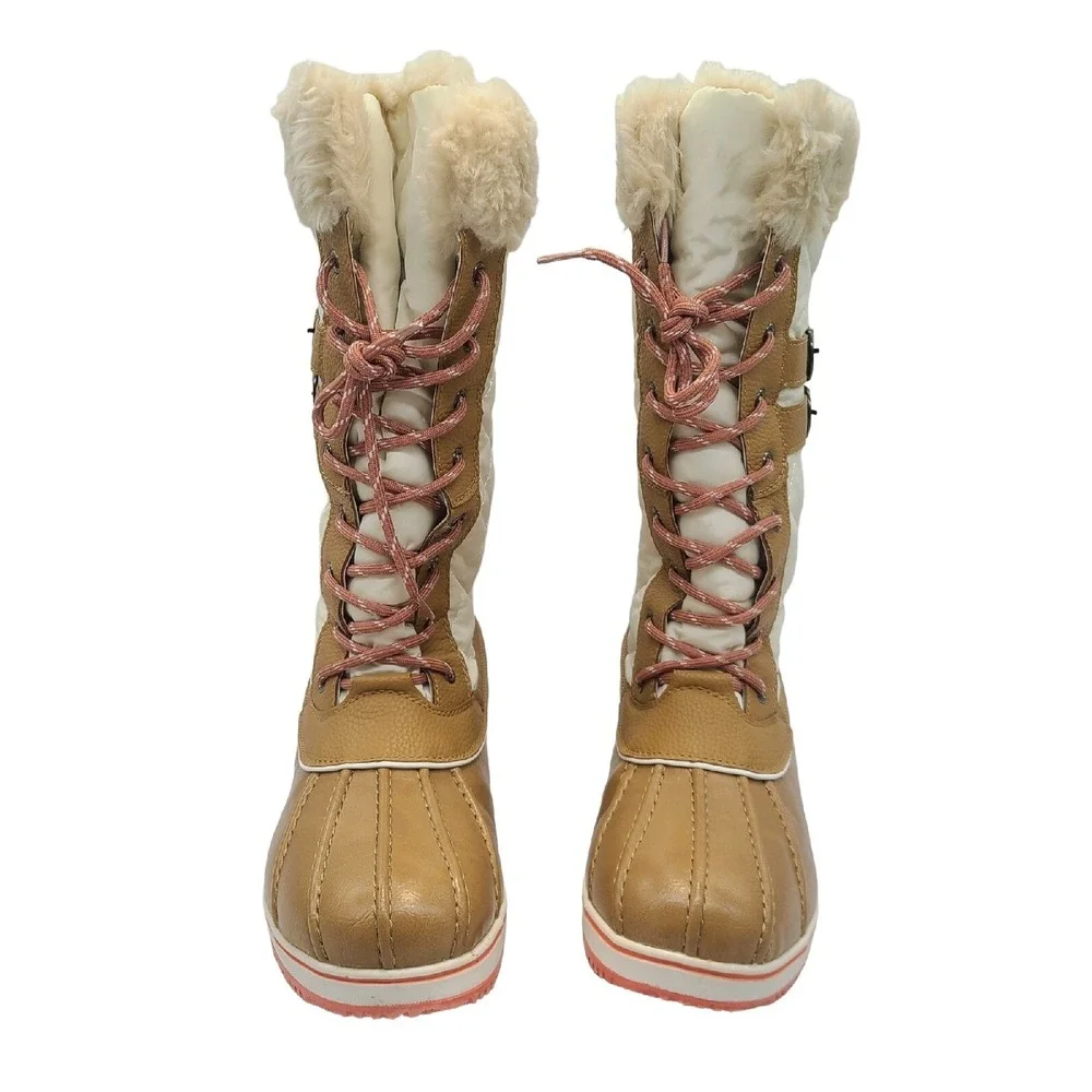 Women Waterproof Mid Calf Faux Fur Lined Zip‎ Up Warm Snow Boots Insulated SZ 11